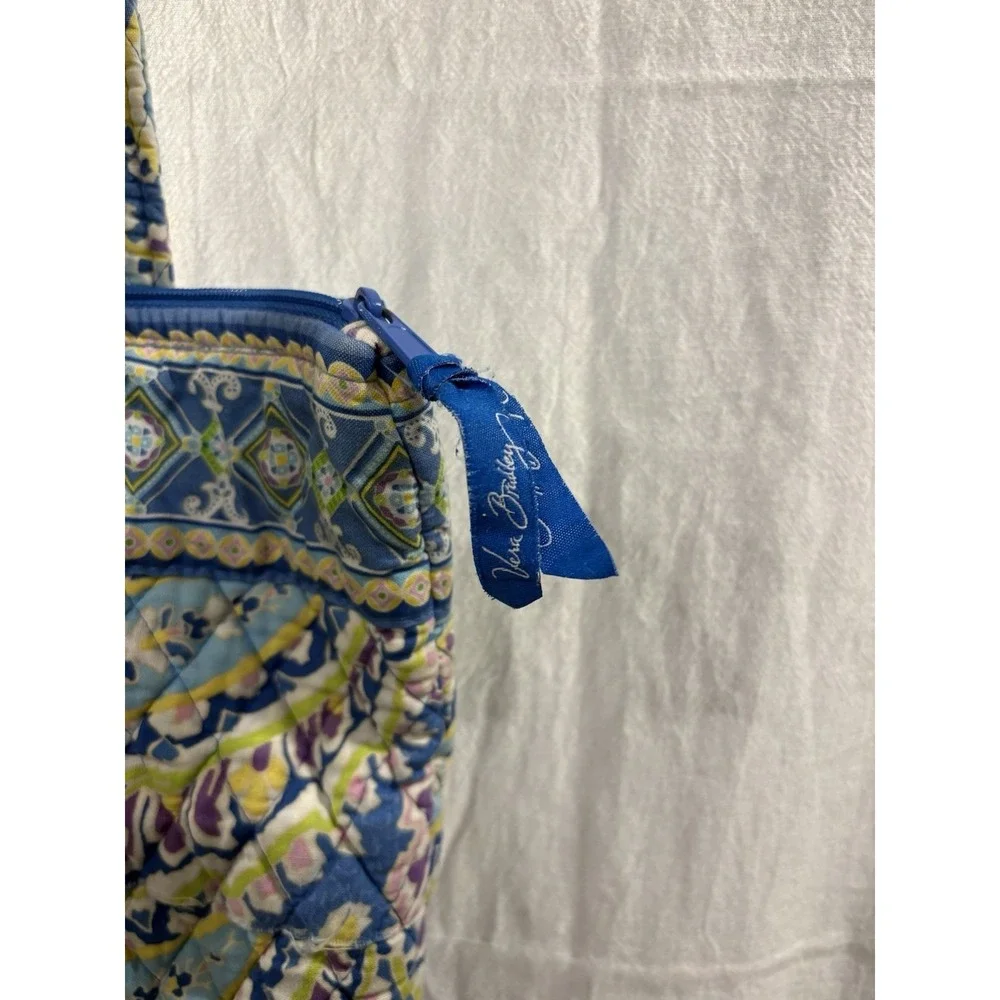 Vera Bradley Quilted Zip Top Tote Bag Blue Paisley Floral Cotton Bag